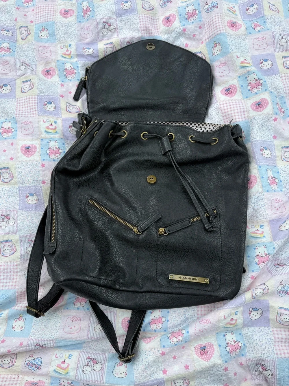 Gianni Bini Black Leather Backpack